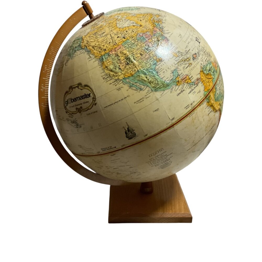 Replogle Vintage 12" Globe Wood Stand Globemaster Raised Relief Rotating Design